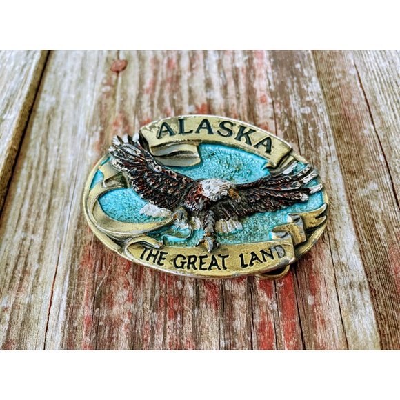 Vintage Alaska Bald Eagle Brass Buckle 1984 - Picture 1 of 7